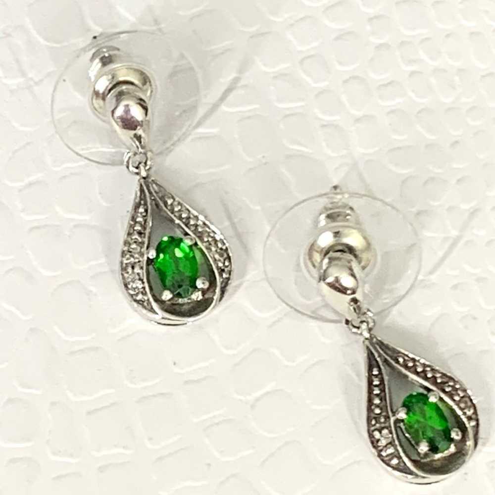 Vtg STS Sterling Silver 925 Emerald Teardrop Stud… - image 3