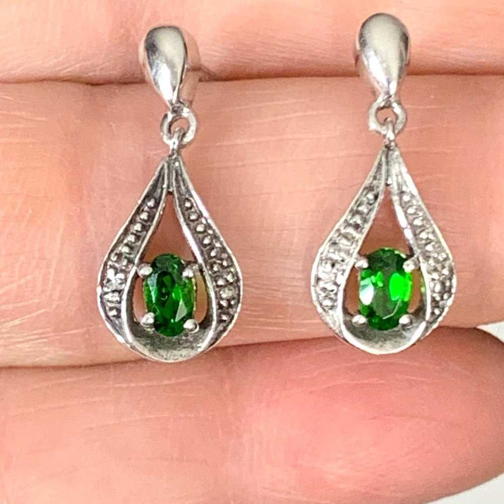 Vtg STS Sterling Silver 925 Emerald Teardrop Stud… - image 4