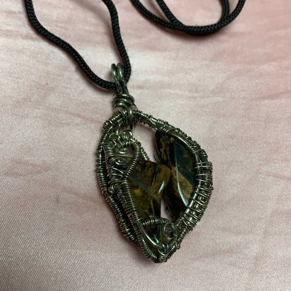 Handmade Sterling wire wrapped Tigers Eye Necklace - image 2