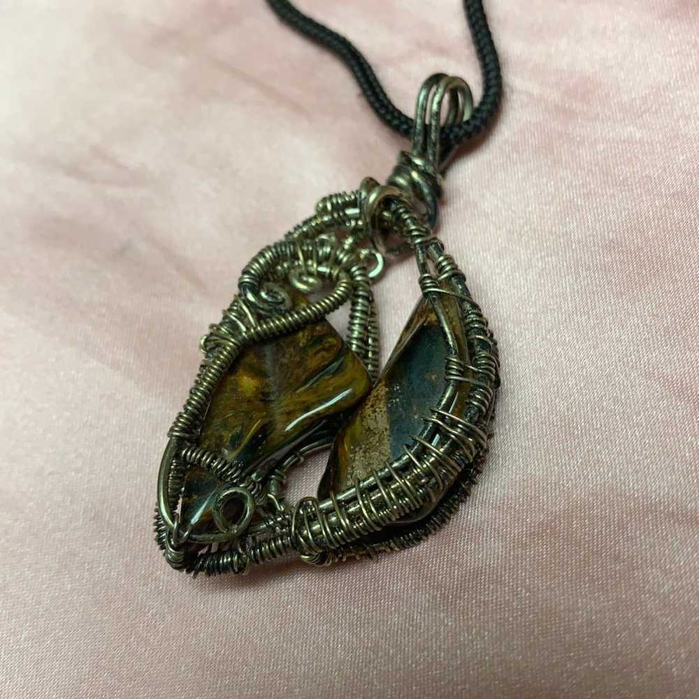 Handmade Sterling wire wrapped Tigers Eye Necklace - image 3