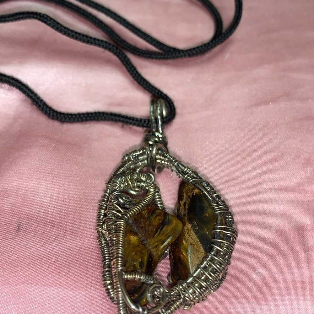 Handmade Sterling wire wrapped Tigers Eye Necklace - image 4