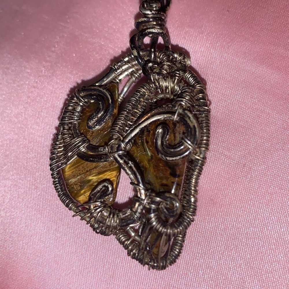 Handmade Sterling wire wrapped Tigers Eye Necklace - image 9