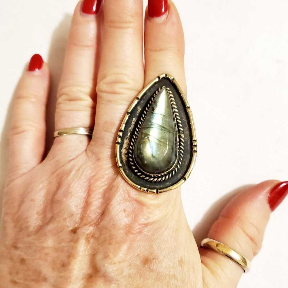 Labradorite Teardrop Firey Stone Ring 8. - image 2