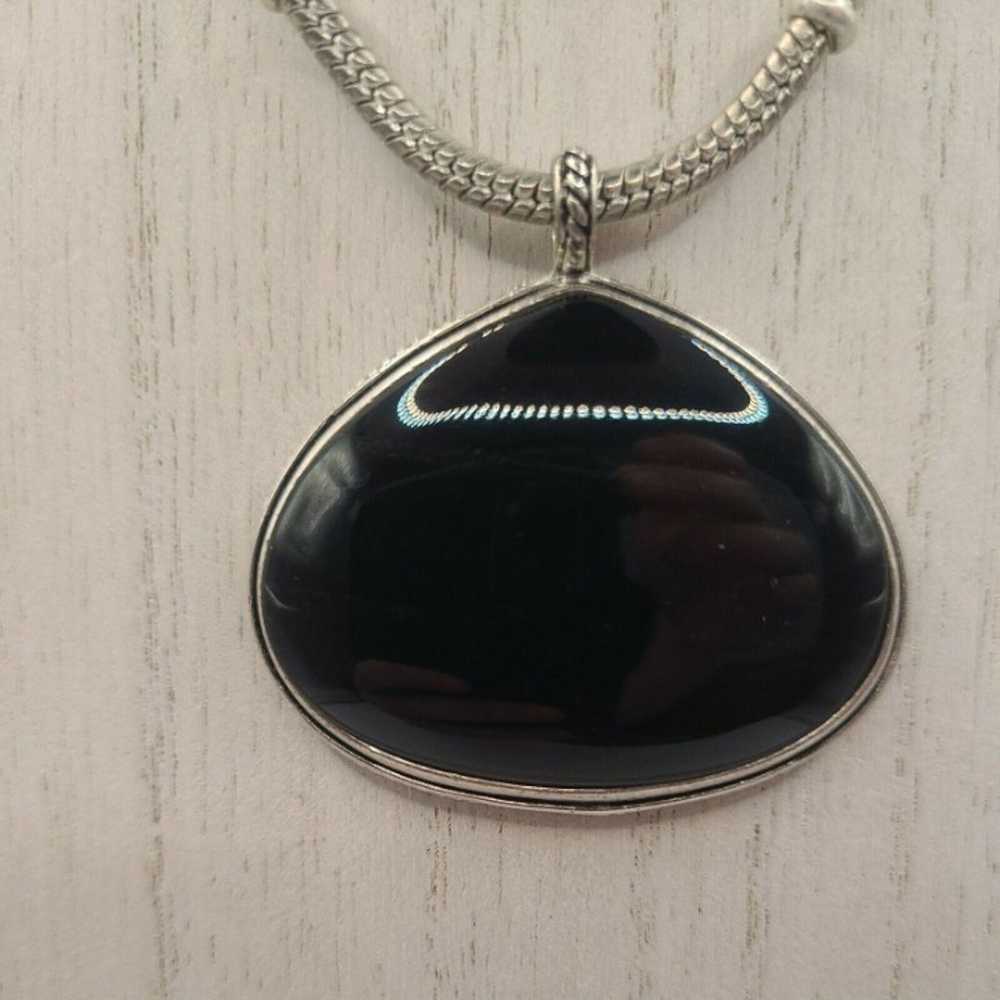 Vintage KC Signed Necklace Black Glass Pendant, B… - image 2