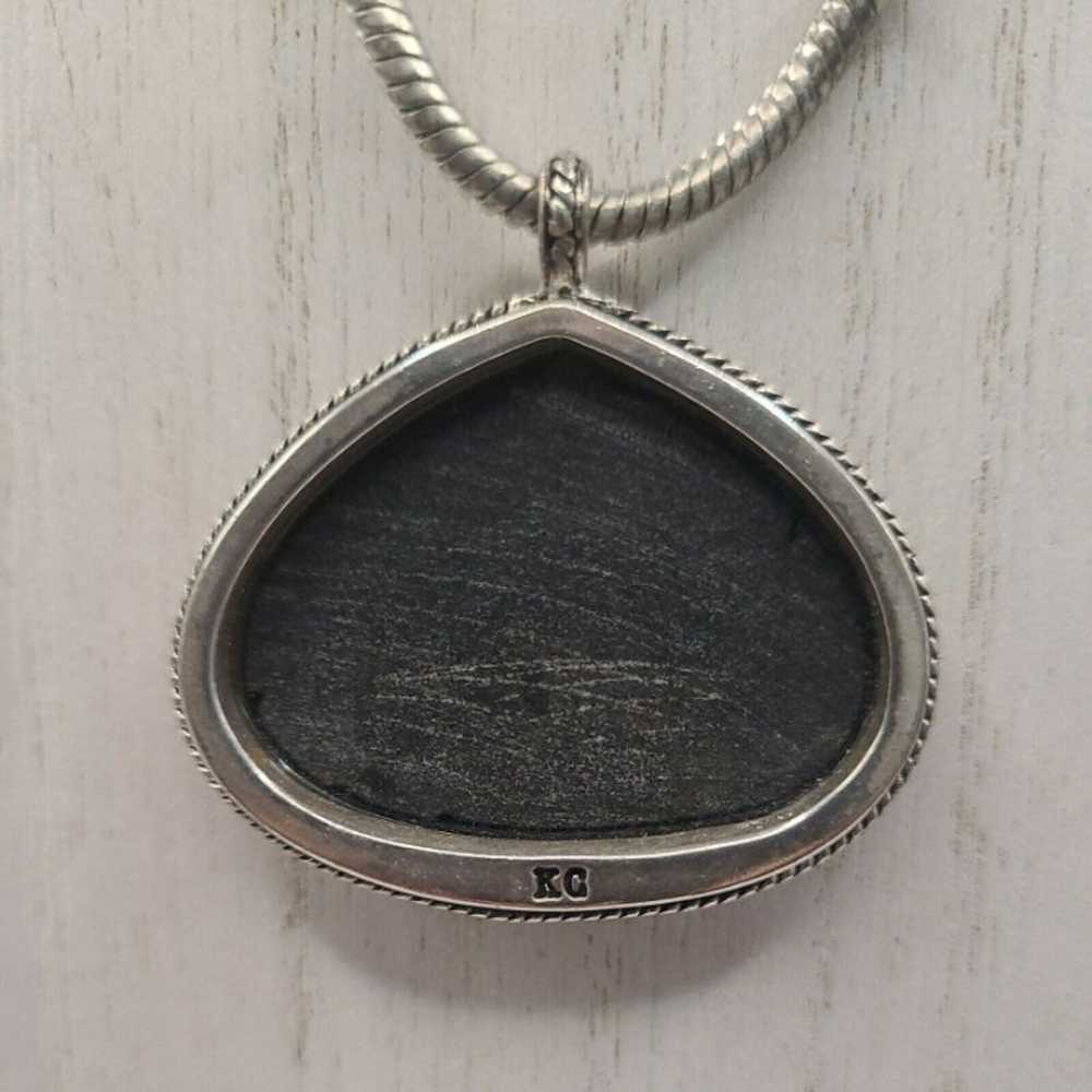 Vintage KC Signed Necklace Black Glass Pendant, B… - image 4