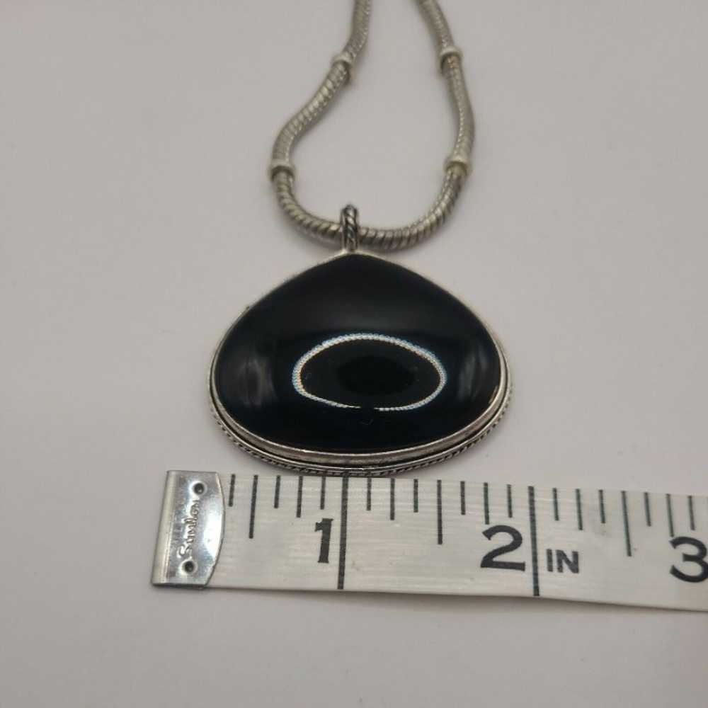 Vintage KC Signed Necklace Black Glass Pendant, B… - image 7