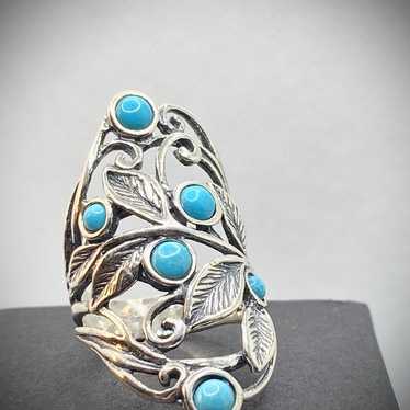 925 Antique Silver Vintage Turquoise PZ Israel si… - image 1