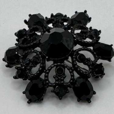 Vintage Black Rhinestone Japanned Brooch