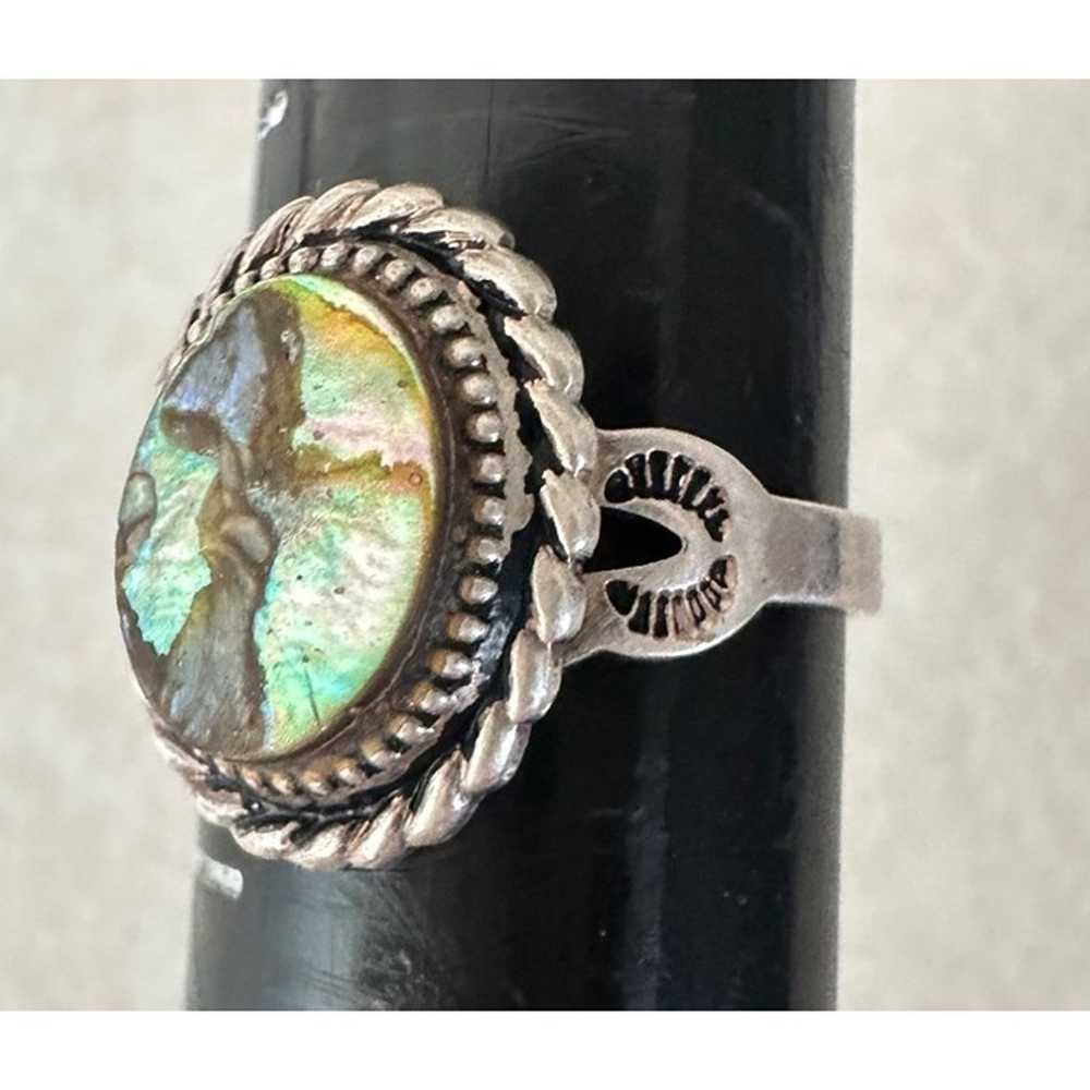 Vintage 925 sterling silver oval iridescent rainb… - image 2