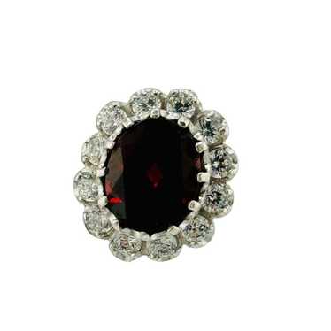 Sterling Silver 925 Red Garnet Cubic Zirconia Rin… - image 1