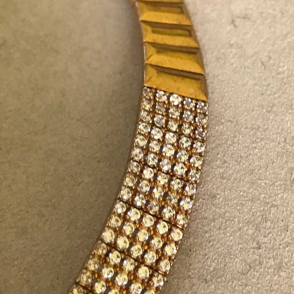 Vintage 18k Gold Plated Clear Zirconia Links Chok… - image 3