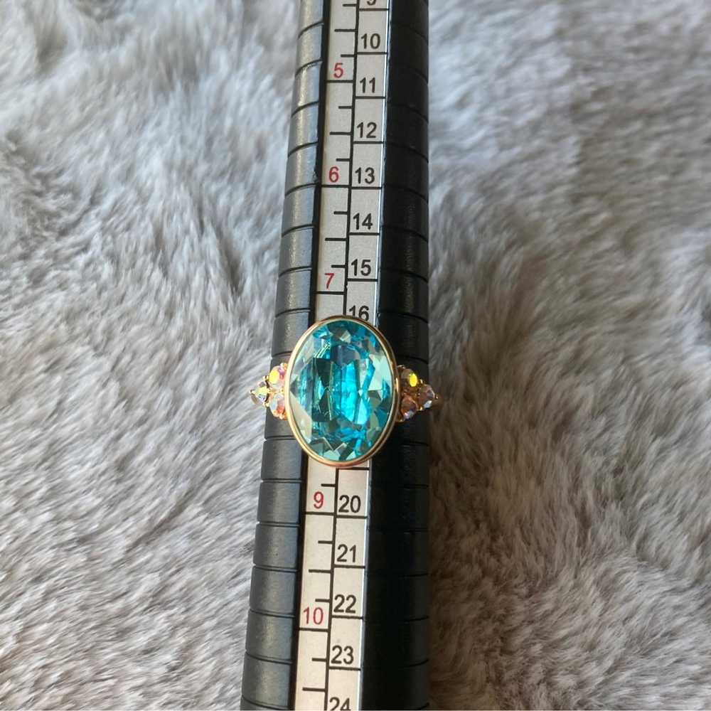 Sterling and Gold Aquamarine Swarovski Crystal Ri… - image 11