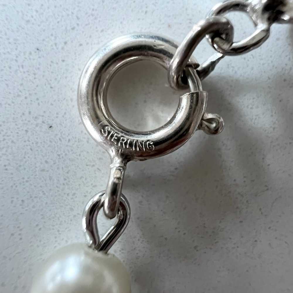 Vintage Sterling Silver + Faux Pearl Bracelet - image 4