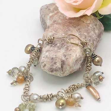 Vintage Mixed Pearls & Crystals Sterling Silver H… - image 1