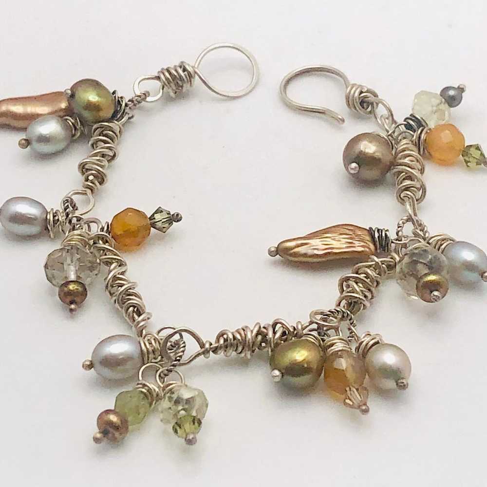 Vintage Mixed Pearls & Crystals Sterling Silver H… - image 2