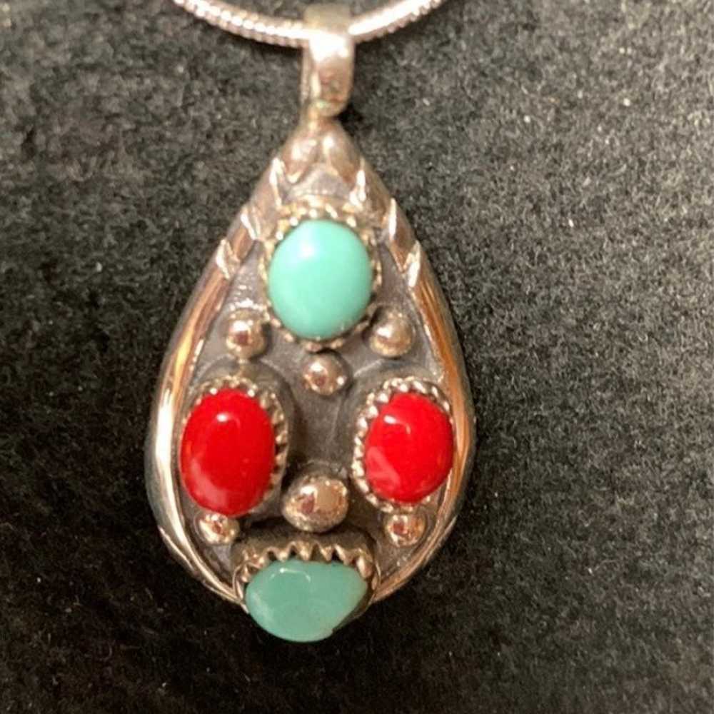 Vintage turquoise and coral pendant. - image 1