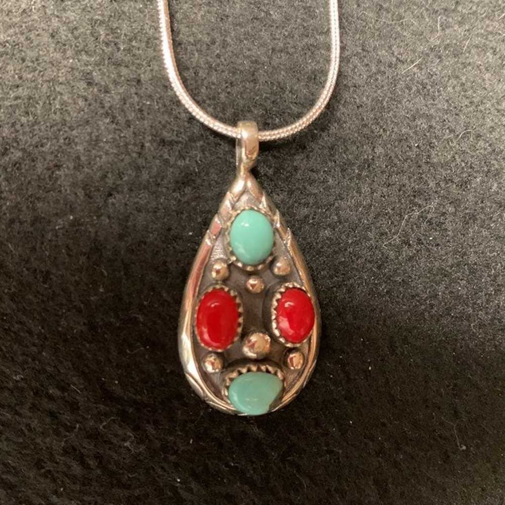 Vintage turquoise and coral pendant. - image 4