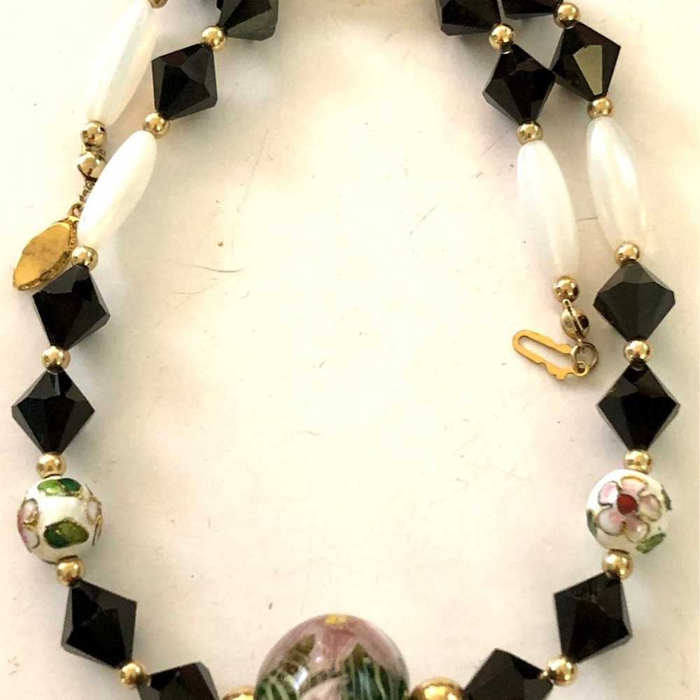 Vintage Glass Beaded, Cloisonne Murano Necklace - image 3