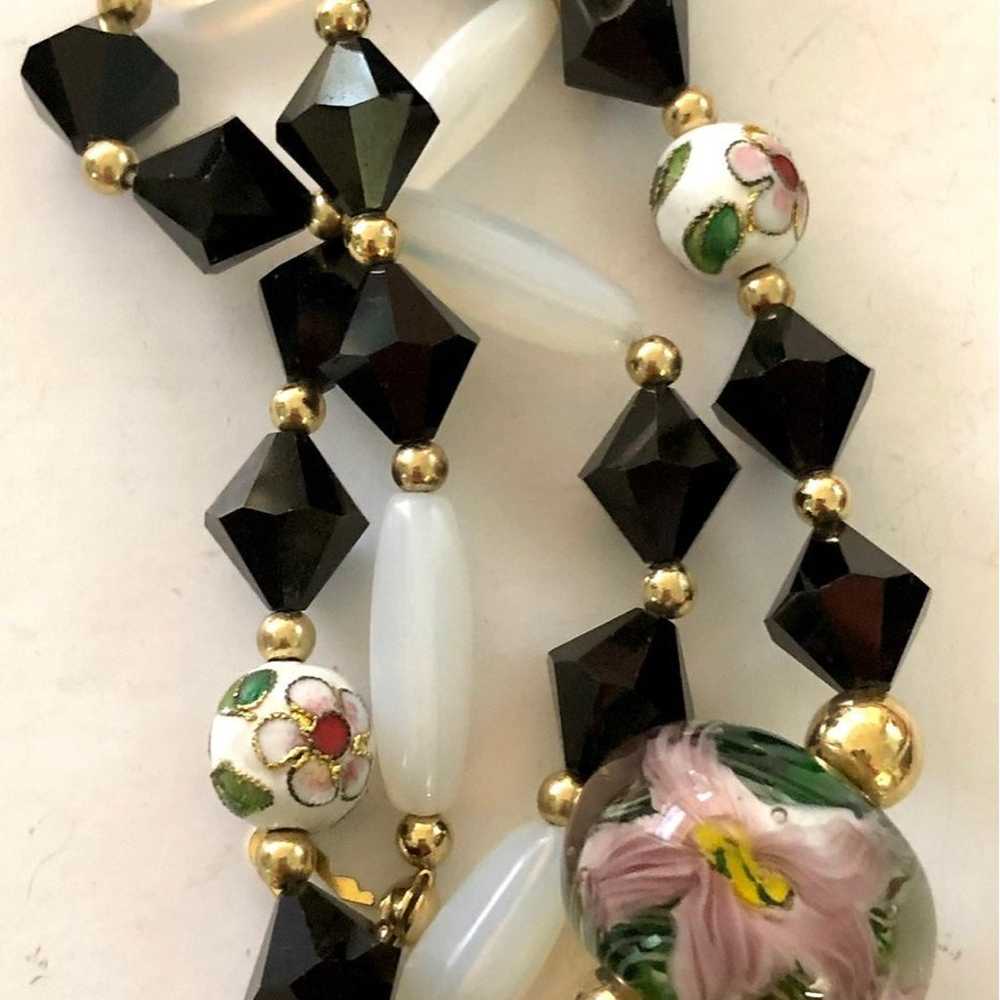 Vintage Glass Beaded, Cloisonne Murano Necklace - image 6