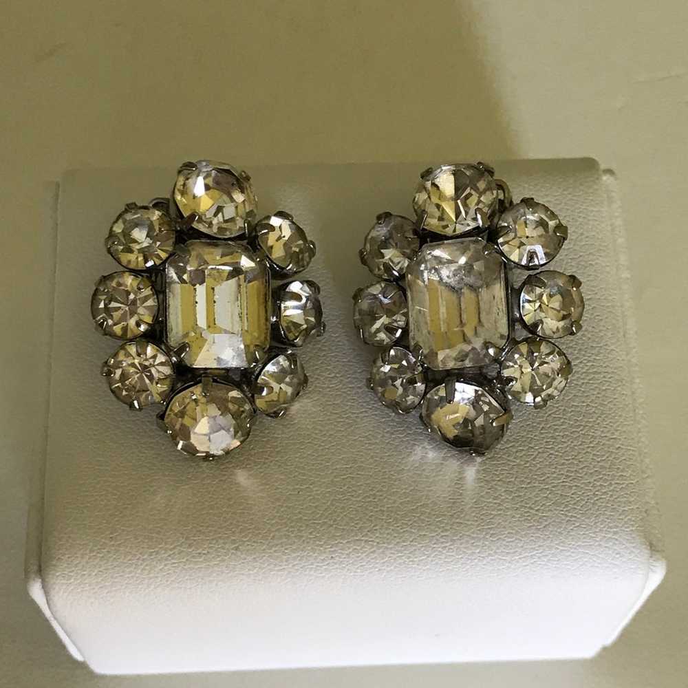 Vintage Victorian Revival Clear Rhinestones Clip … - image 1