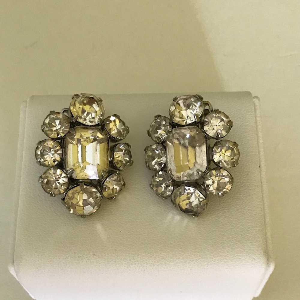 Vintage Victorian Revival Clear Rhinestones Clip … - image 2