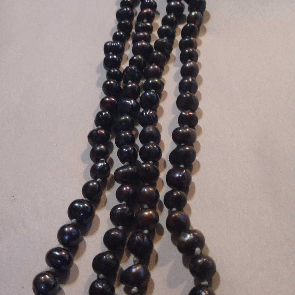 Necklace Vintage  black glass long flapper style - image 3