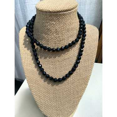 Vintage Hobe Jet Black Faceted Glass Bead Necklac… - image 1