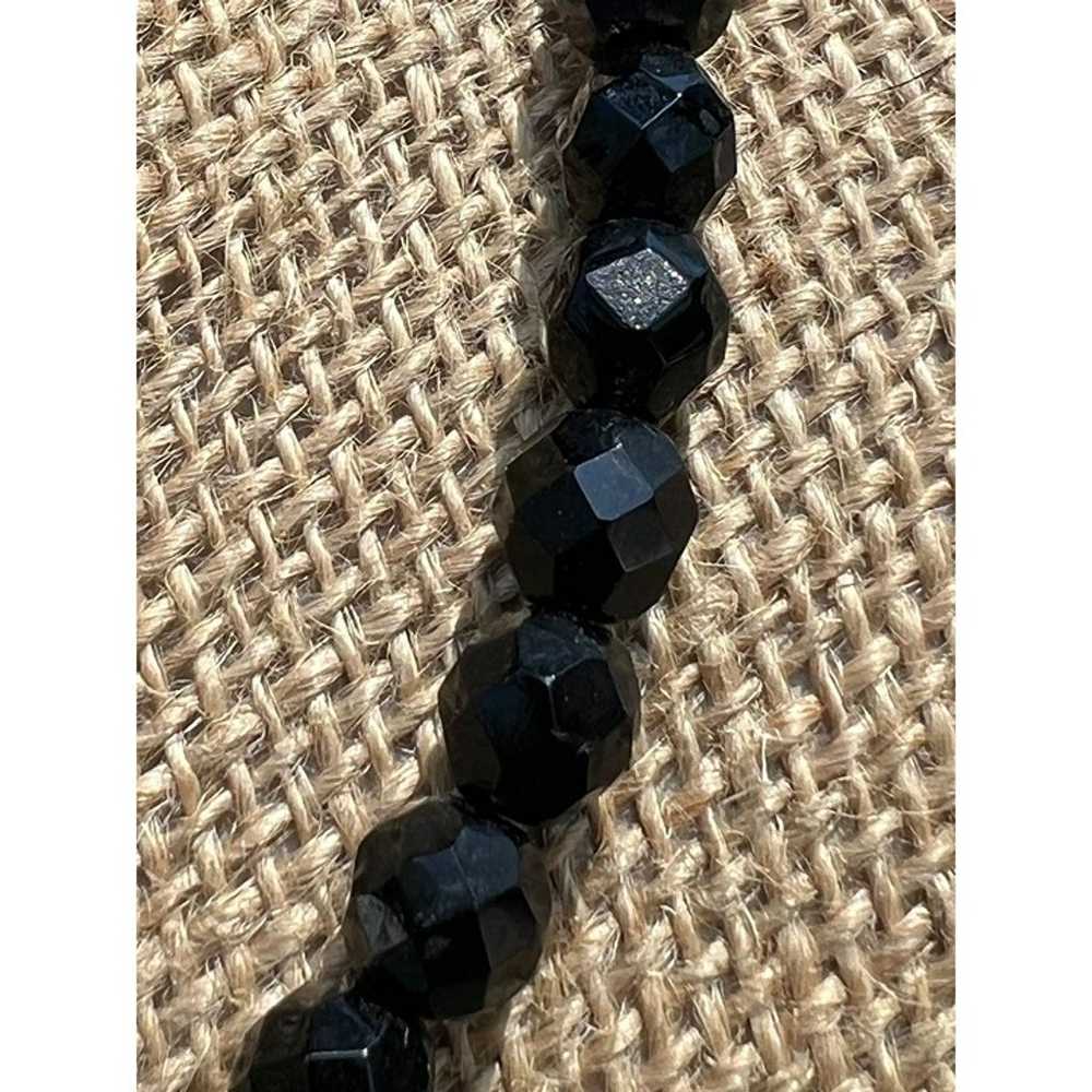 Vintage Hobe Jet Black Faceted Glass Bead Necklac… - image 2