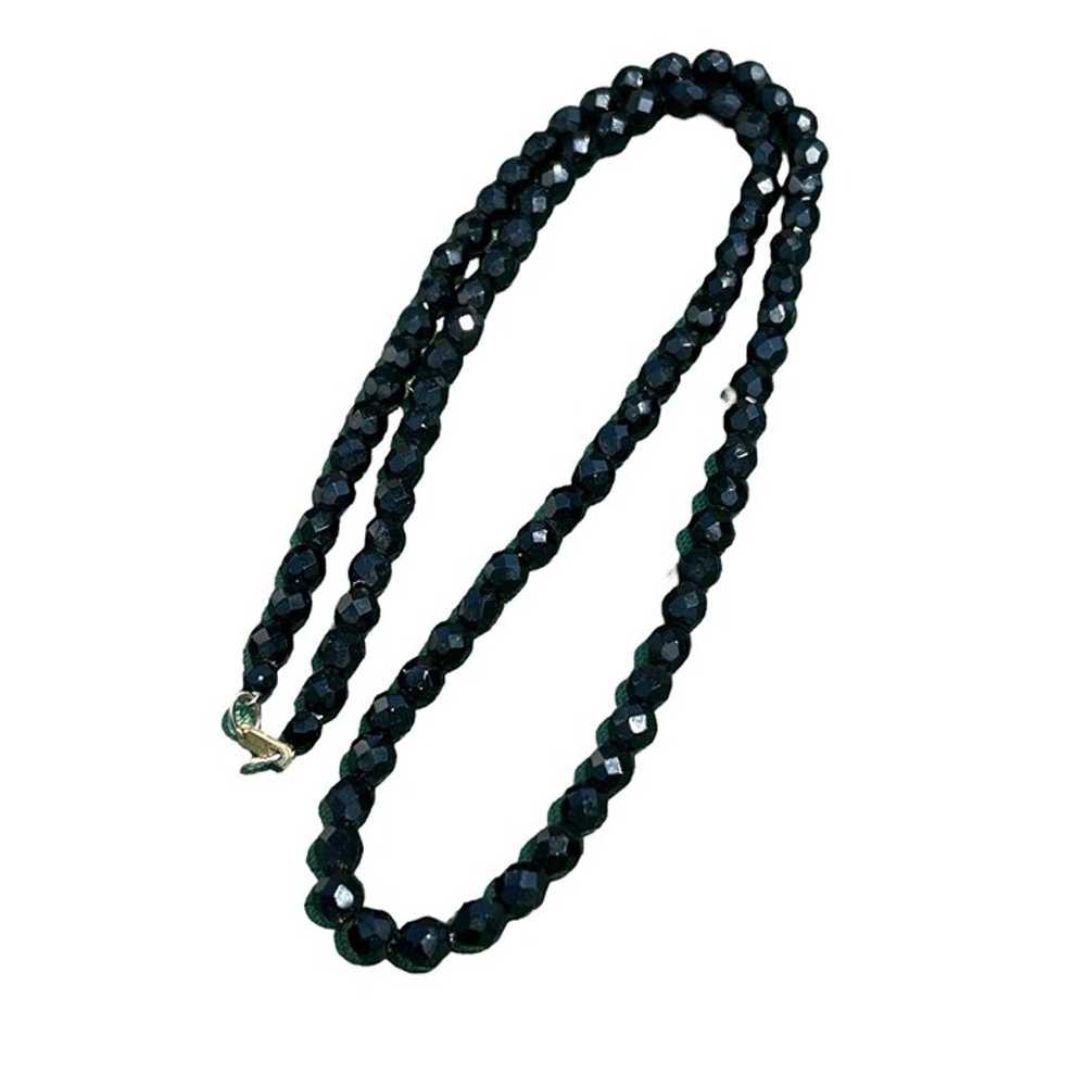 Vintage Hobe Jet Black Faceted Glass Bead Necklac… - image 3