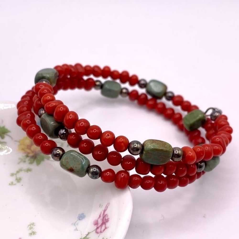 Vintage Turquoise Red Coral and Sterling Silver C… - image 1