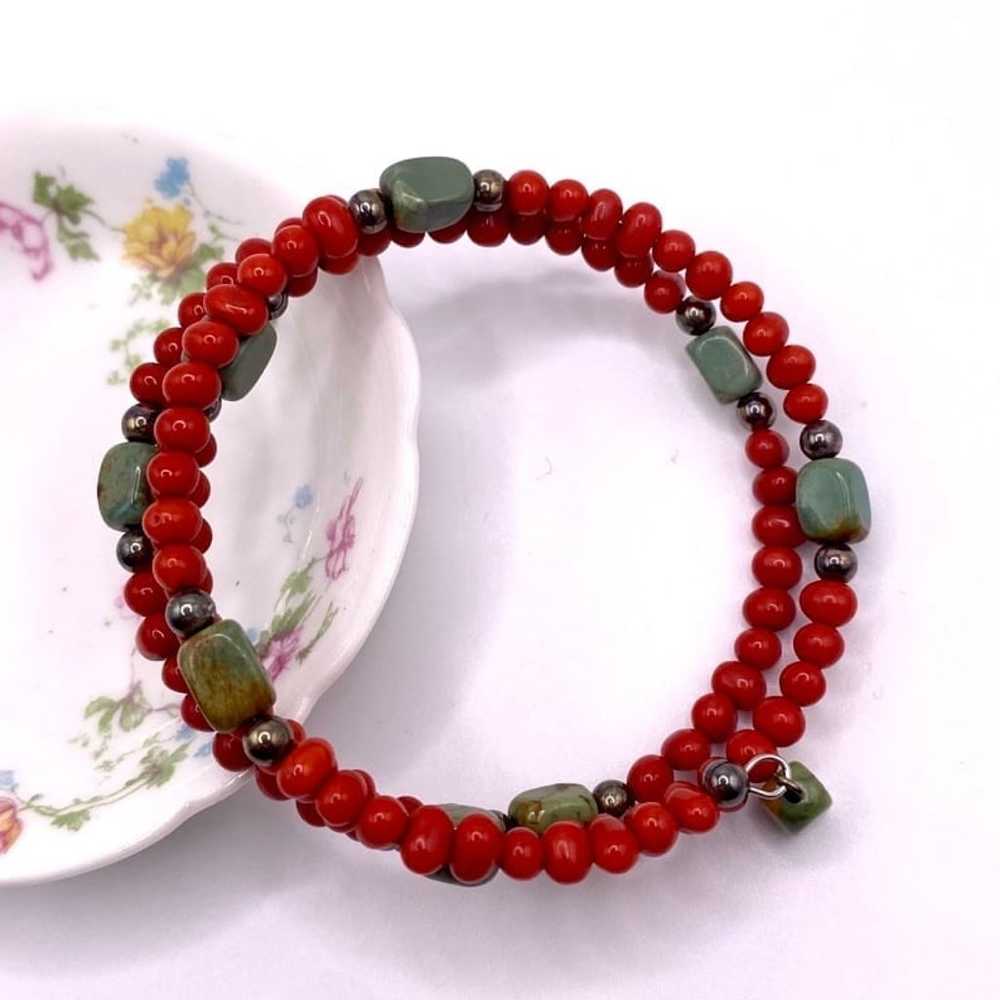 Vintage Turquoise Red Coral and Sterling Silver C… - image 3