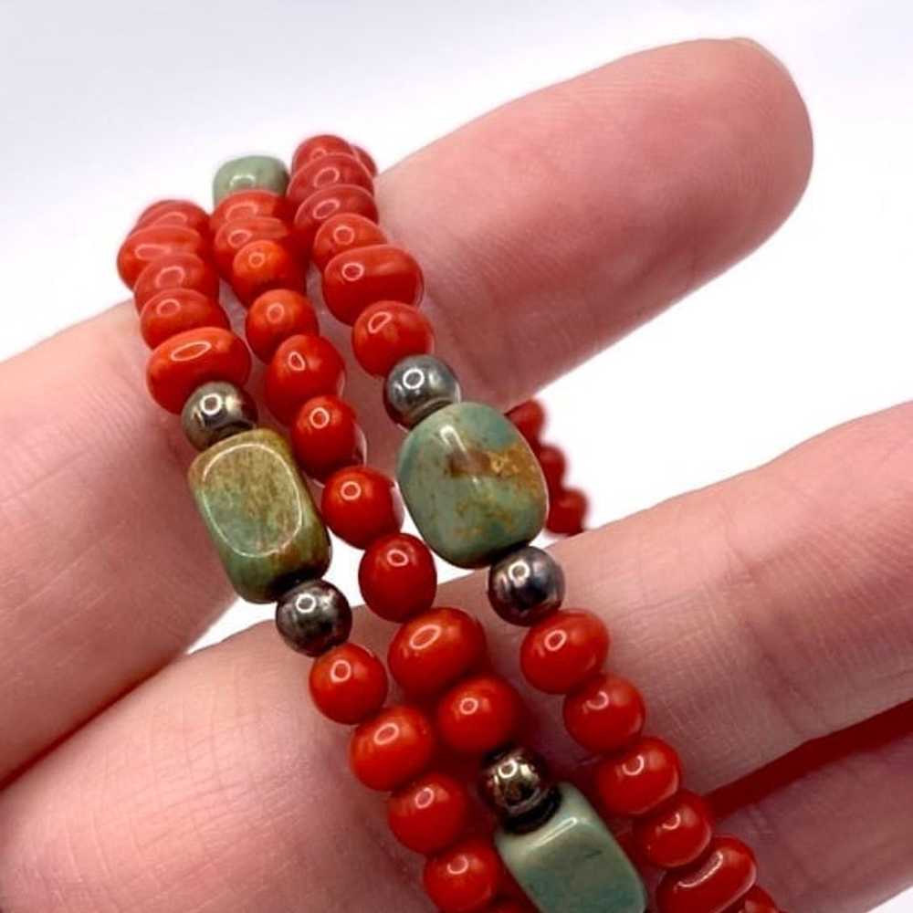 Vintage Turquoise Red Coral and Sterling Silver C… - image 7