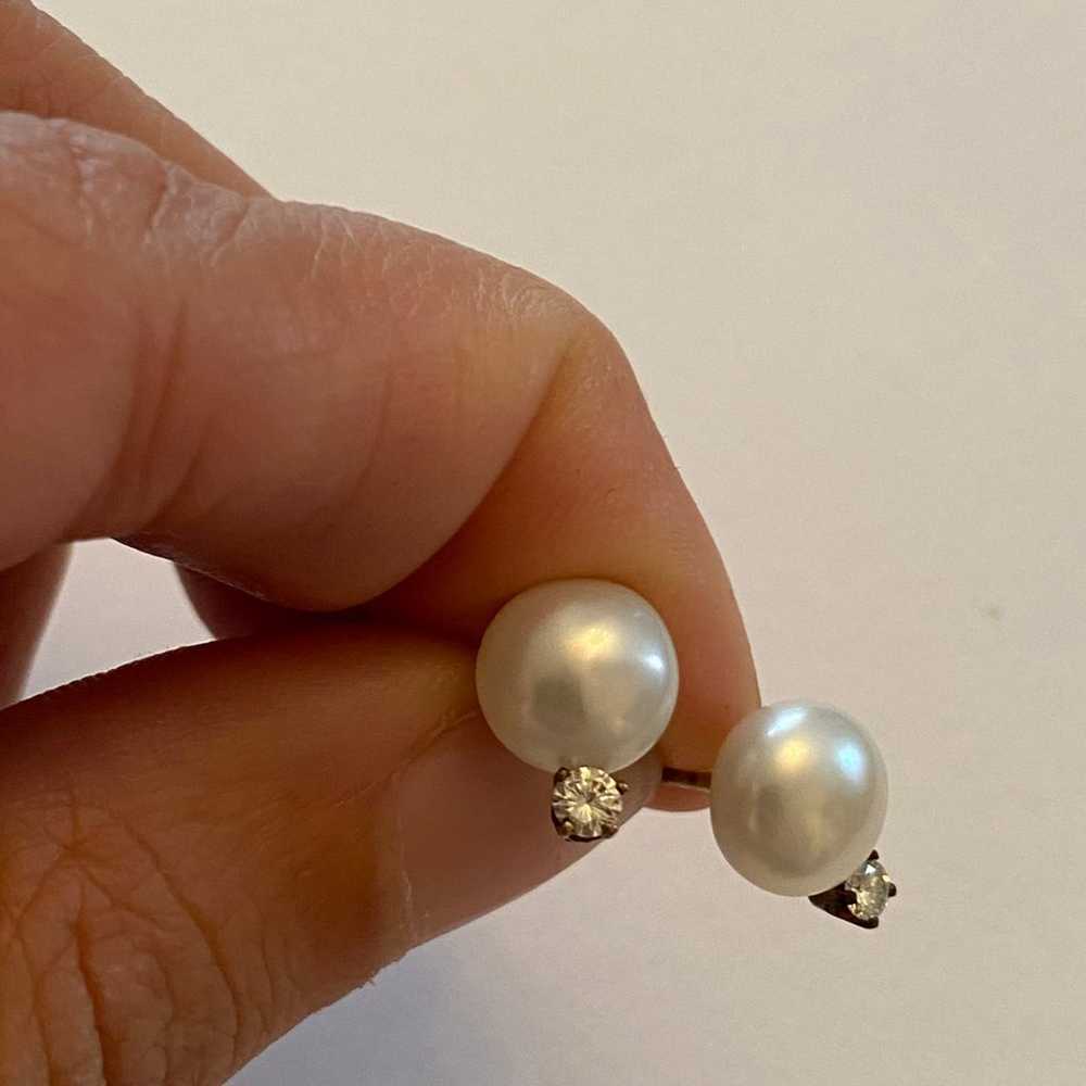 Diamond pearl stud Earrings - image 4