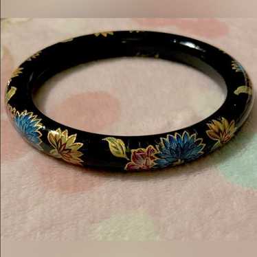 Black onyx wide round Cloisonne antique Bangle