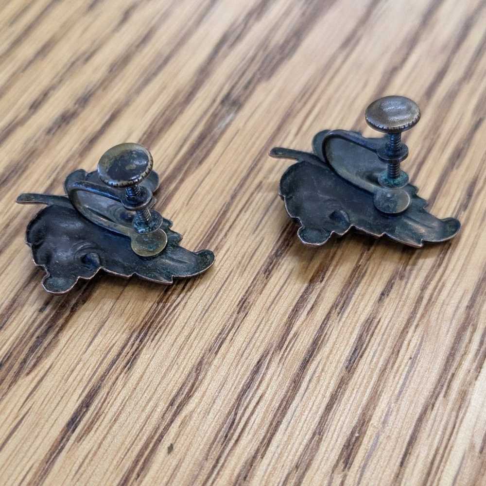 1950s Renoir Copper Leaf Earrings - image 2