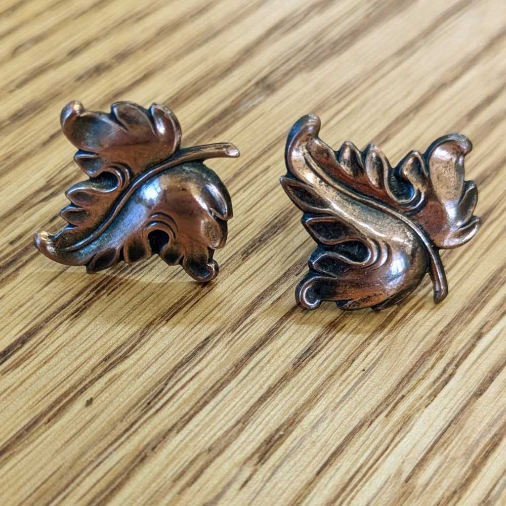 1950s Renoir Copper Leaf Earrings - image 3