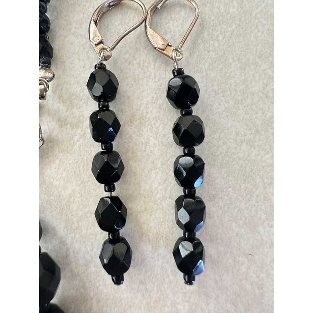 Antique Art Deco black faceted Czech glass beaded… - image 2