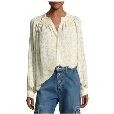 VINCE IVORY FLORAL SMOCKED SILK BLOUSE SMALL S - image 1