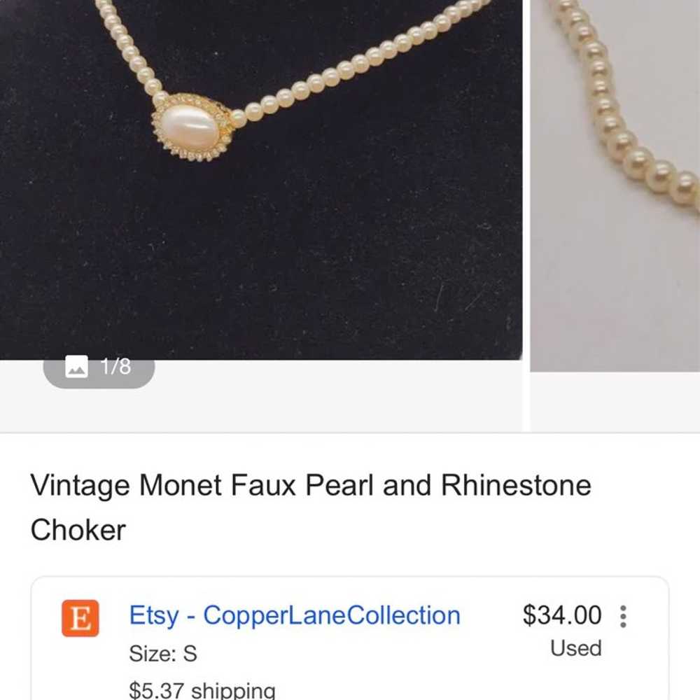 Vintage Monet 1980 14K gold Plated pearl /rhinest… - image 12