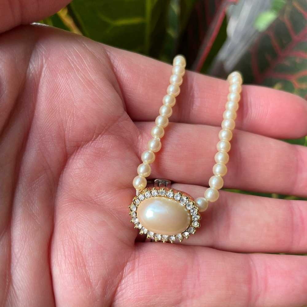 Vintage Monet 1980 14K gold Plated pearl /rhinest… - image 8