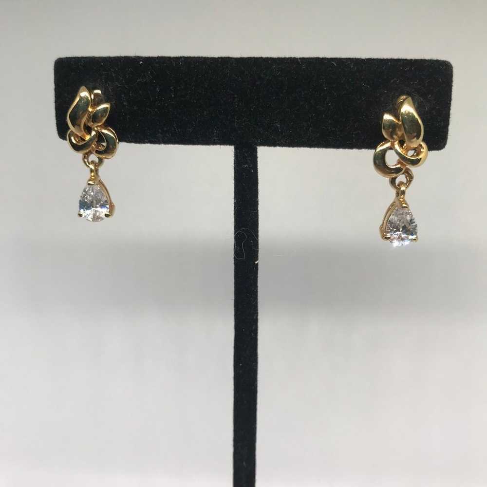 Vintage 14 kt GE Zirconia Teadrop Gold Earrings - image 1