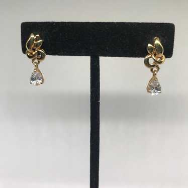 Vintage 14 kt GE Zirconia Teadrop Gold Earrings - image 1