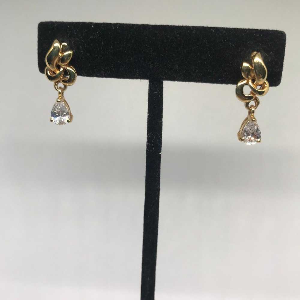 Vintage 14 kt GE Zirconia Teadrop Gold Earrings - image 2