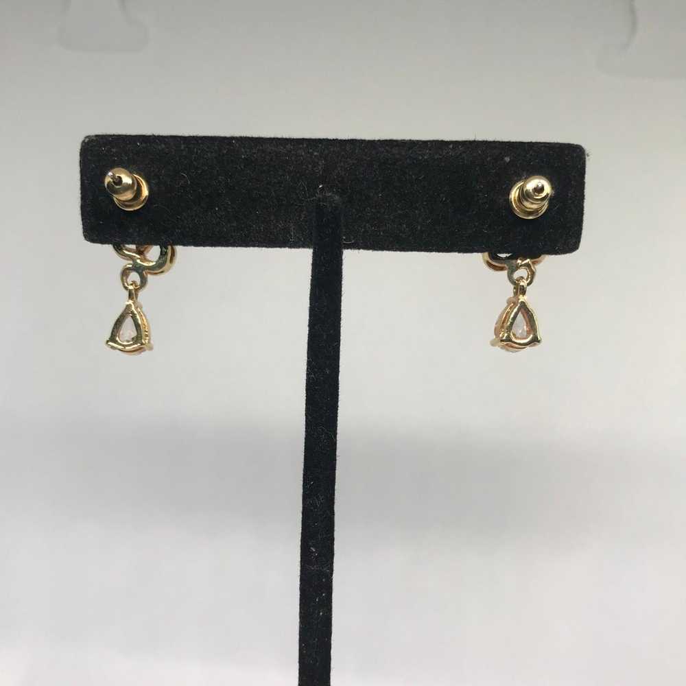 Vintage 14 kt GE Zirconia Teadrop Gold Earrings - image 4