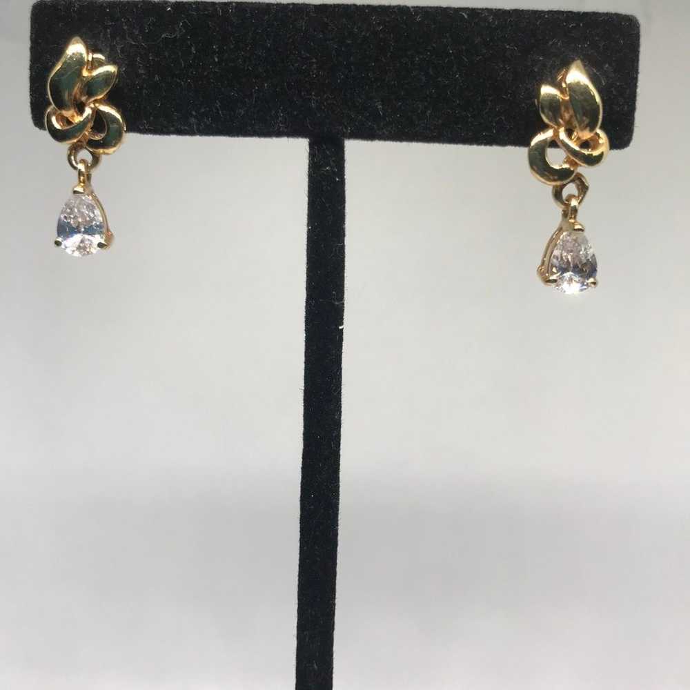 Vintage 14 kt GE Zirconia Teadrop Gold Earrings - image 5