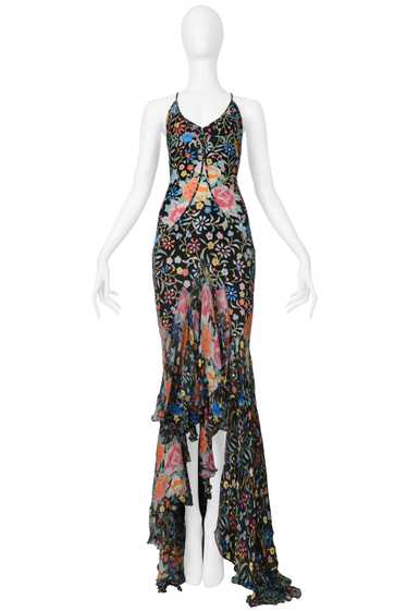 ROBERTO CAVALLI BLACK FLORAL EMBROIDERED PRINT SIL