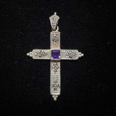 Sterling silver cross pendant with marcasite and … - image 1