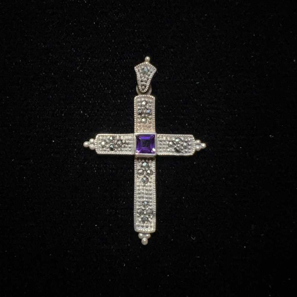 Sterling silver cross pendant with marcasite and … - image 6