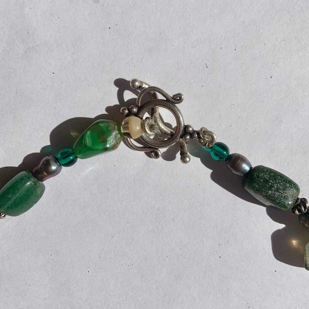 Vintage artisan green jasper choker necklace - image 5