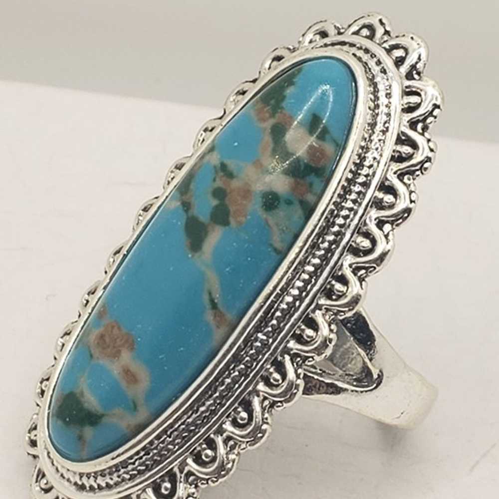 #939, Flower painting SILVER PLATED Ring vintage … - image 3